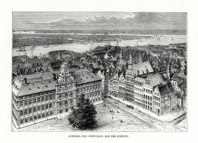 Rådhus og elven Schelde, Antwerpen, Belgia, 1879 av Taylor