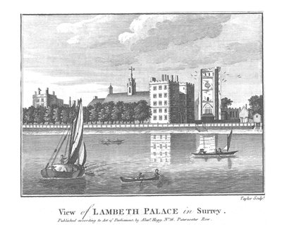 Utsikt over Lambeth Palace i Surrey., slutten av 1700-tallet av Taylor