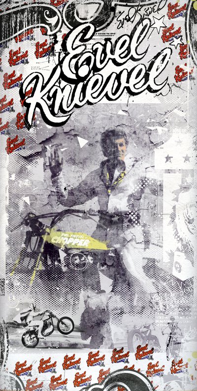 Evel Knievel, 2015 (Collage på lerret) av Teis Albers