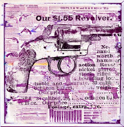 Vår 1.55 revolver, 2015 (blandet media på lerret) av Teis Albers