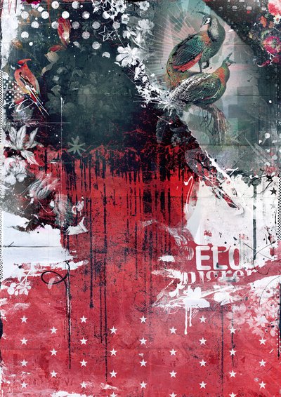 Påfugler i et tre, 2016 (Collage on canvas) av Teis Albers
