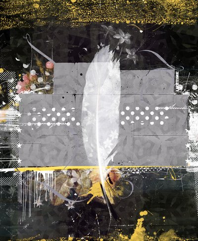 feather, 2014 (blandet media på lerret) av Teis Albers