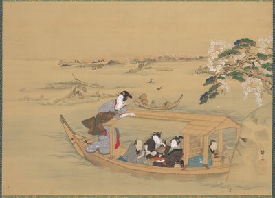 Lystbåt på Sumida-elven av Teisai Hokuba