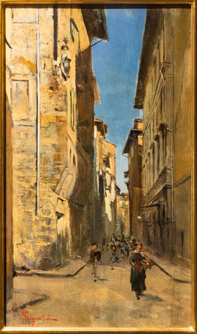 Delvis utsikt over en gate i det historiske sentrum av Firenze, ca. 1880 (olje på panel) av Telemaco Signorini