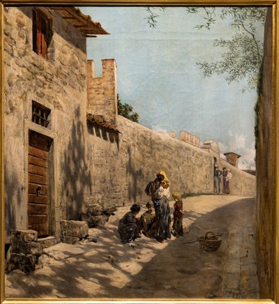 Liten gate i Toscana med figurer av Telemaco Signorini