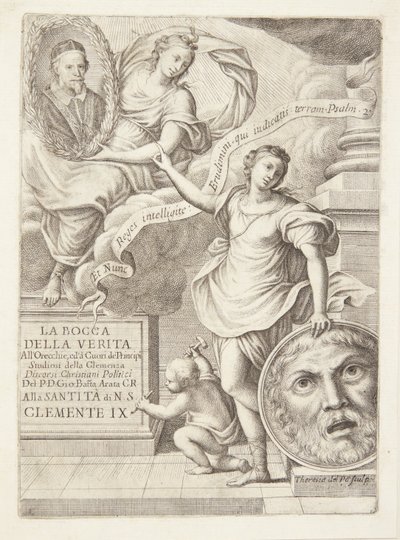 La Bocca della Verita. Tittelvignett med portrett av pave Clement IX av Teresa del Pò