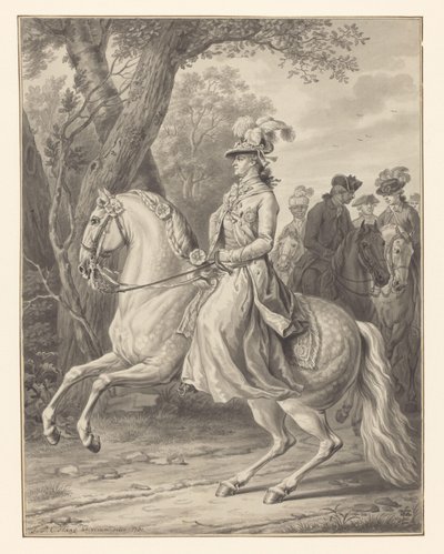 Wilhelmina av Preussen, prinsesse av Orange-Nassau, til hest av Tethart Philip Christian Haag (signed by artist)