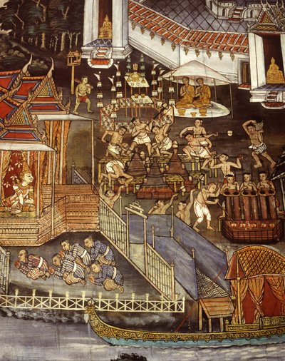 Støping av Buddha-bilder under Sukhothai-tiden (veggmaleri) av Thai School