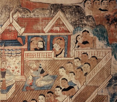 Detalj av veggmaleri av Thai School