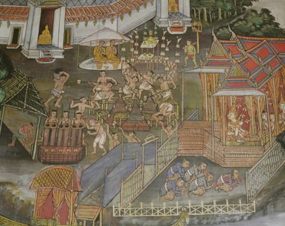 Detalj av byen Phitsanulok, Wat Bowonniwet Vihara, Bangkok av Thai School