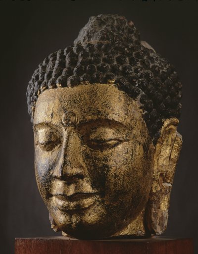 Gigantisk Buddha-hode med lukkede øyne, Srivijaya-stil av Thai School