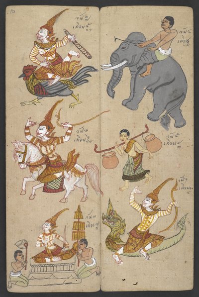 Eller 16455 f.10r, Dyr fra dyrekretsen, fra Phrommachat (pergament) av Thai School