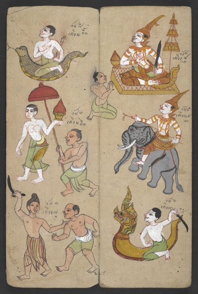 Eller 16455 f.2r, Dyr fra dyrekretsen, fra Phrommachat (pergament) av Thai School
