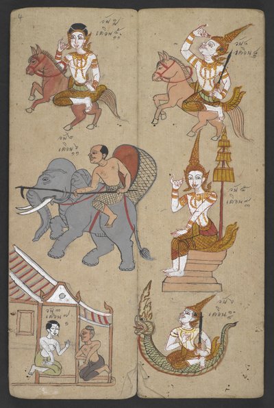 Eller 16455 f.4r, Dyr fra dyrekretsen, fra Phrommachat (pergament) av Thai School