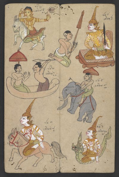 Eller 16455 f.6r, Dyr fra dyrekretsen, fra Phrommachat (pergament) av Thai School
