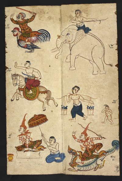 Eller 4830 f.21 The Year of the Rooster, fra en 'thailandsk spådomsmanual (Phrommachat), som inneholder horoskoper basert på den kinesiske dyrekretsen' (blekk og farge på papir) av Thai School