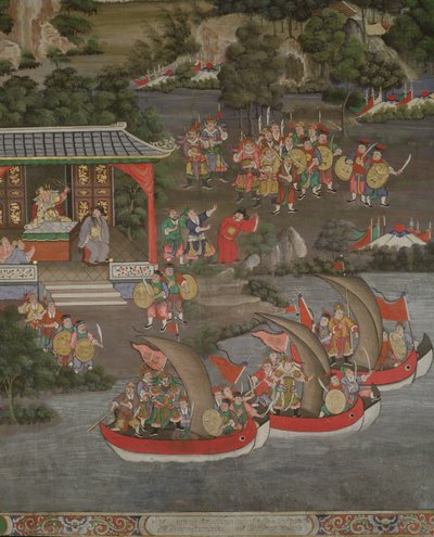 Scene med kinesisk innflytelse, Sala Geng, Wat Bowonniwet Vihara, Bangkok av Thai School