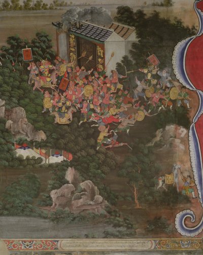 Scene med kinesisk innflytelse, Sala Geng, Wat Bowonniwet Vihara, Bangkok av Thai School