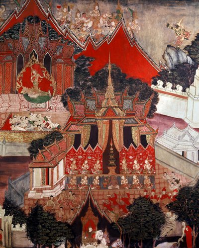 Scener fra Buddhas liv, midten av 1800-tallet (veggmaleri) av Thai School