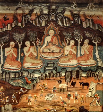 Den første preken og Khattana Kuman Jataka, 1867 av Thai School