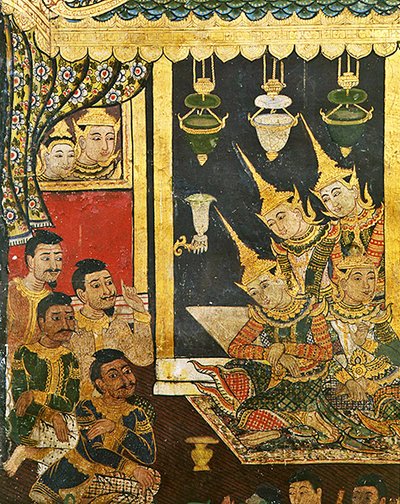 Wiharn Laikarn, episode fra Jataka Sang Thong (fresco) av Thai School