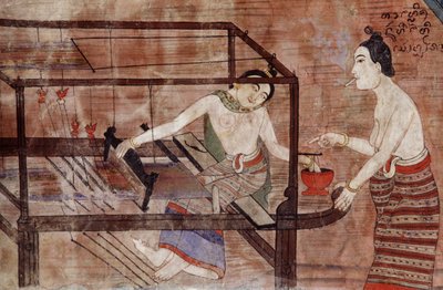 Kvinner som vever (veggmaleri) av Thai School