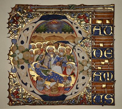 Marlay Cutting IT.18 Dormition of the Virgin, fra en gradual av Santa Mattia i Murano, Venezia, ca. 1450 (bladgull og tempera på pergament) av The Master of the Murano Gradual