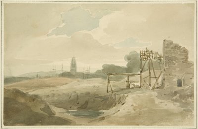 Gammel brannbil brukt ved utgraving av New Cut (mellom Ropewalk og Clift House) (blyant og akvarell på papir) av The Rev. John Eagles