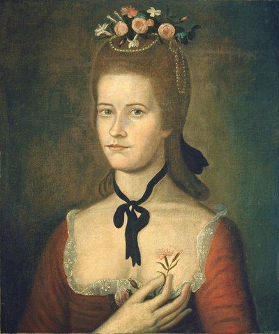 Portrett av en dame i rødt, ca. 1785–1790 (olje på lerret) av The Sherman Limner