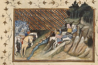 Harley 1319, f.9 Art Mór som rir for å møte jarlen av Gloucester, fra 