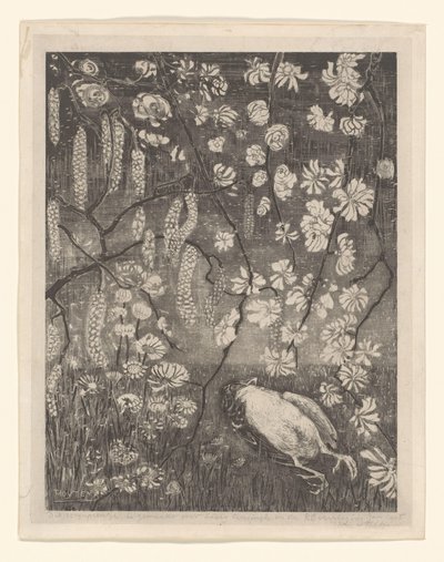 Død fugl under hassel- og kaprifolgreiner Flower Studies (original tittel) av Theo van Hoytema