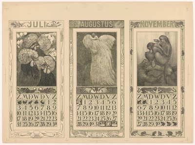 Kalendere for juli, august og november 1910 av Theo van Hoytema