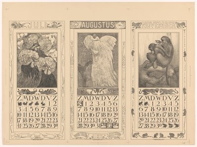 Kalendere for juli, august og november 1910 av Theo van Hoytema