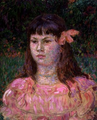 The Pink Ribbon (Sylvie Lacombe), slutten av 1890-tallet (olje om bord) av Théo van Rysselberghe