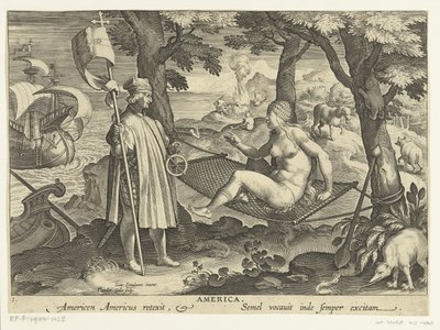 Amerigo Vespucci setter sin fot i Amerika Amerika. Americas Americas reexit. Semel vocauit inde semper excitam (tittel på objekt) Nye oppfinnelser og funn (serietittel) Nova Reperta (serietittel) av Theodoor Galle