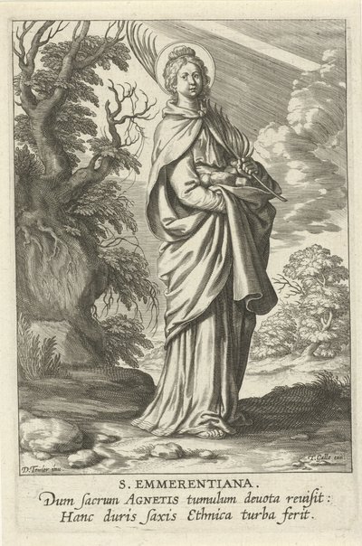 Heilige Emerentiana fra Roma St. Emmerantiana (tittel på objekt) Feminine heiligen (serietittel) Mirror Illuminated Virgin (serietittel) av Theodoor Galle