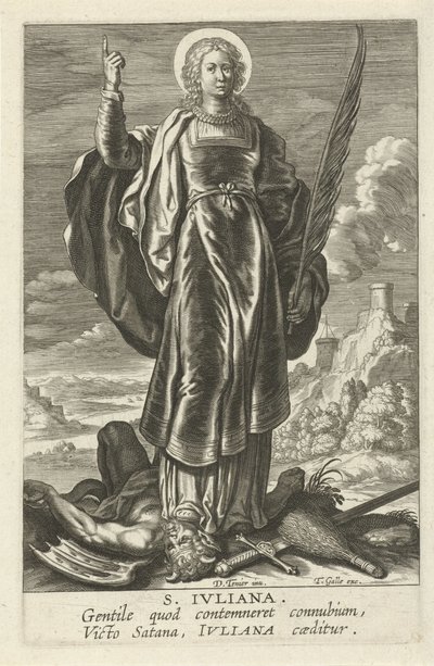Heilige Juliana S. Juliana (tittel på objekt) Feminine heiligen (serietittel) Mirror Illuminated Virgin (serietittel) av Theodoor Galle