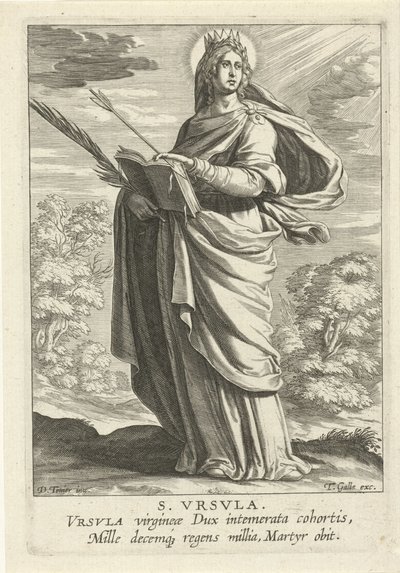 Den hellige Ursula S. Vrsvla (tittel på objekt) Feminine heiligen (serietittel) Mirror Illuminated Virgin (serietittel) av Theodoor Galle