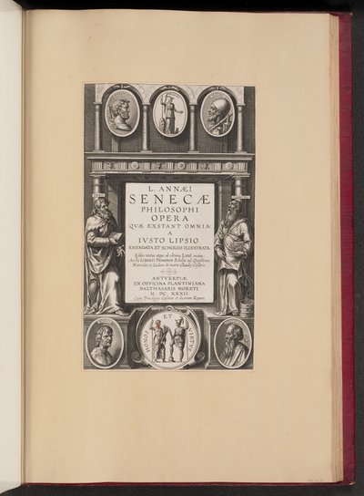 Tittelside for L. Annaei Seneca filosofens verk som eksisterer Alt fra Ivisto Lipsio av Theodor Galle