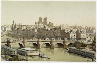 Ile de la Cite og Pont Neuf i Paris av Theodor Josef Hubert Hoffbauer