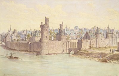 Tour de Nesles (penn og blekk og wc på papir) av Theodor Josef Hubert Hoffbauer