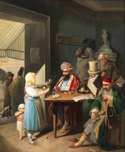 Grekere og tyrkere i et wiensk kaffehus, 1824. av Theodor Leopold Weller
