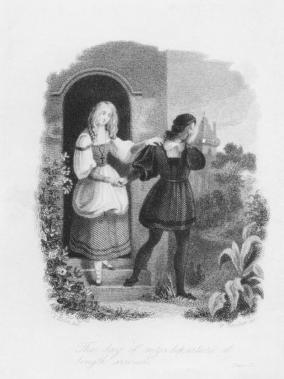 The Day of My Departure at Length Arrived, frontispice fra 'Frankenstein' av Mary Shelley (1797-1851) gravert av William Chevalier (1804-66) av Theodor M. von Holst