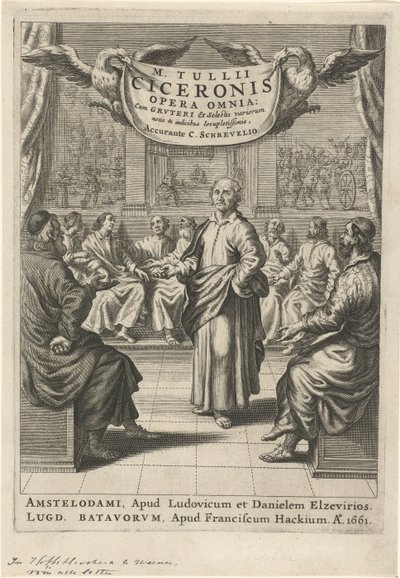 Cicero og diskuterende figurer Tittelside for: Cicero, opera omnia, 1661 av Theodor Matham