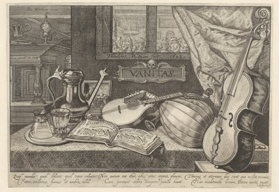 Vanitas stilleben med musikkinstrumenter av Theodor Matham