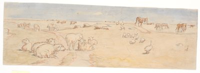 Sauer og gjess på Saltholm (utkast til punchbolledekorasjon) av Theodor Philipsen