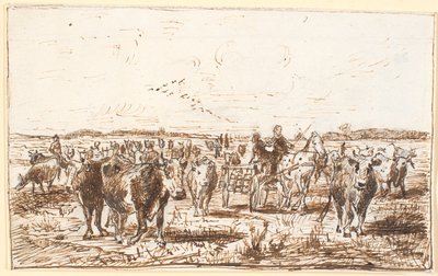 Storfe og melkevogn på et jorde av Theodor Philipsen