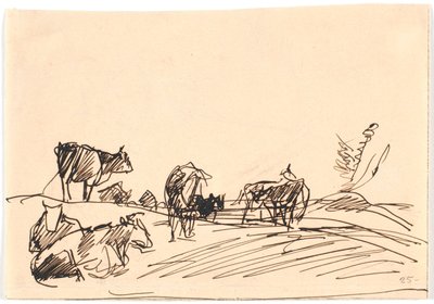 Landskap med liggende og stående kyr av Theodor Philipsen