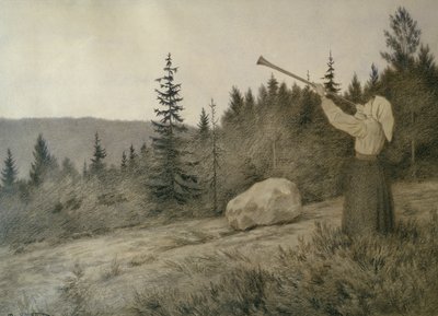 Oppe under fjellet lyder et treblåseinstrument av Theodor Kittelsen