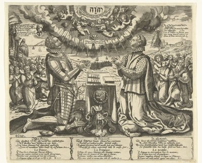 William av Orange og Charlotte av Bourbon kneler i landskapet av Theodor de Bry (attributed to)
